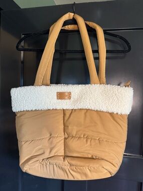Bear Paw Quilted Sherpa-Trim Tote Bag